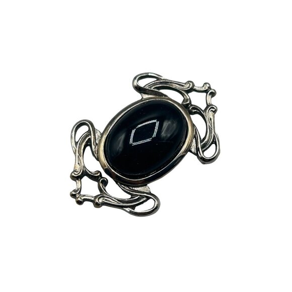 Art Nouveau Inspired Black and Silver Color Pin Brooch Elegant Costume Jewelry - Picture 1 of 7